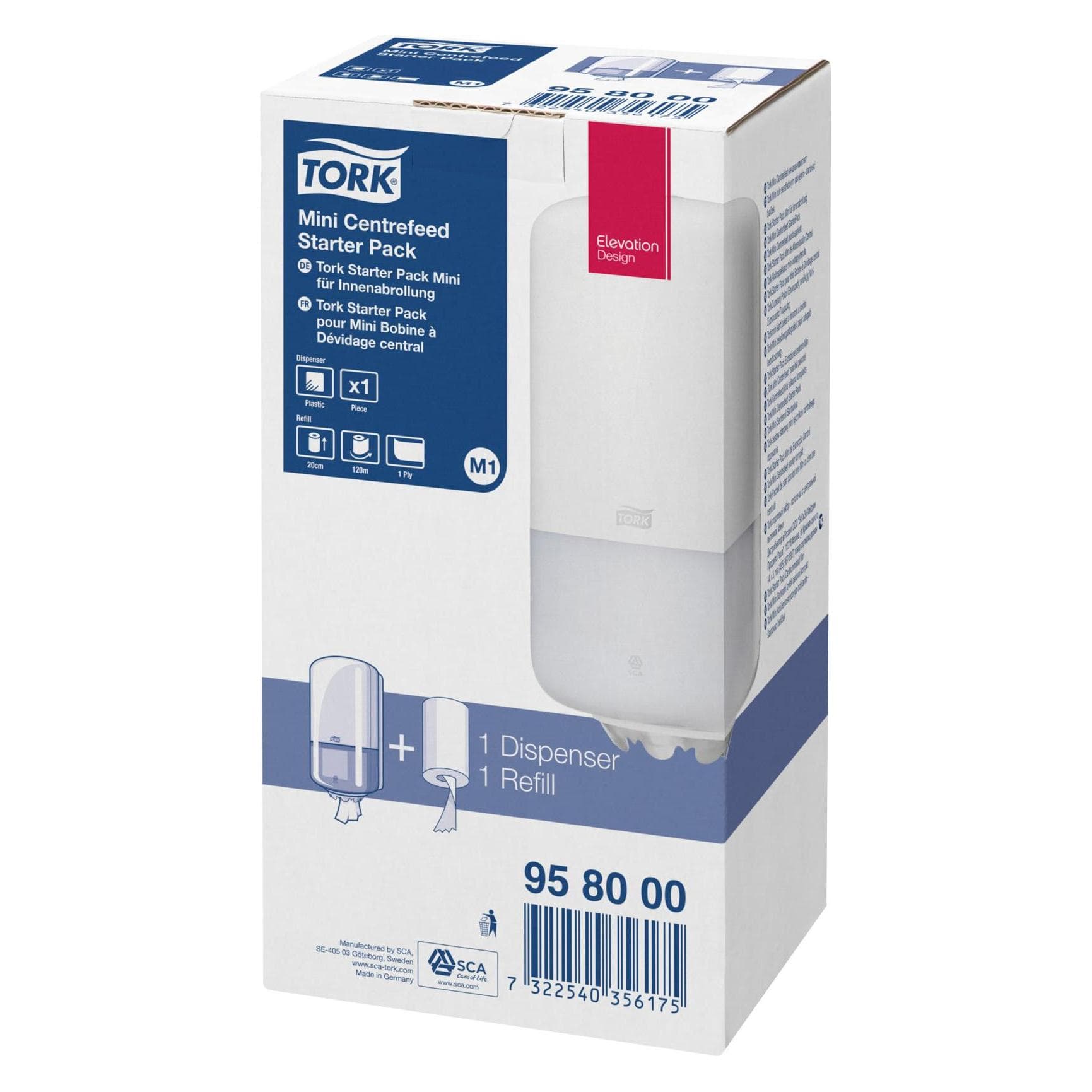 Tork, Distributore di asciugamani di carta, Mini dispenser per rotoli interni Starter Set Bianco M1 958000 1 pz.