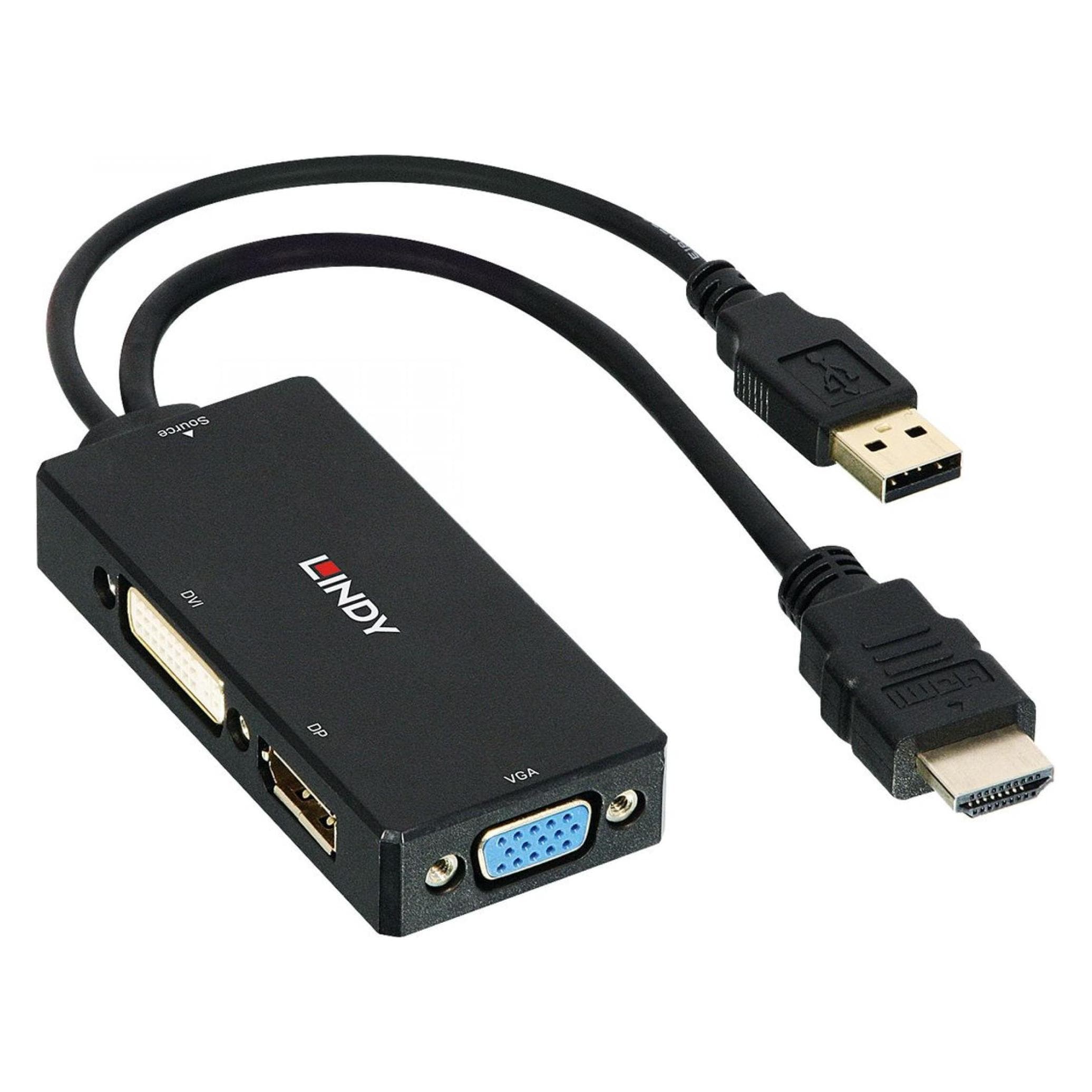 Lindy HDMI su (DP, DVI, VGA), Adattatore dati + video, Nero