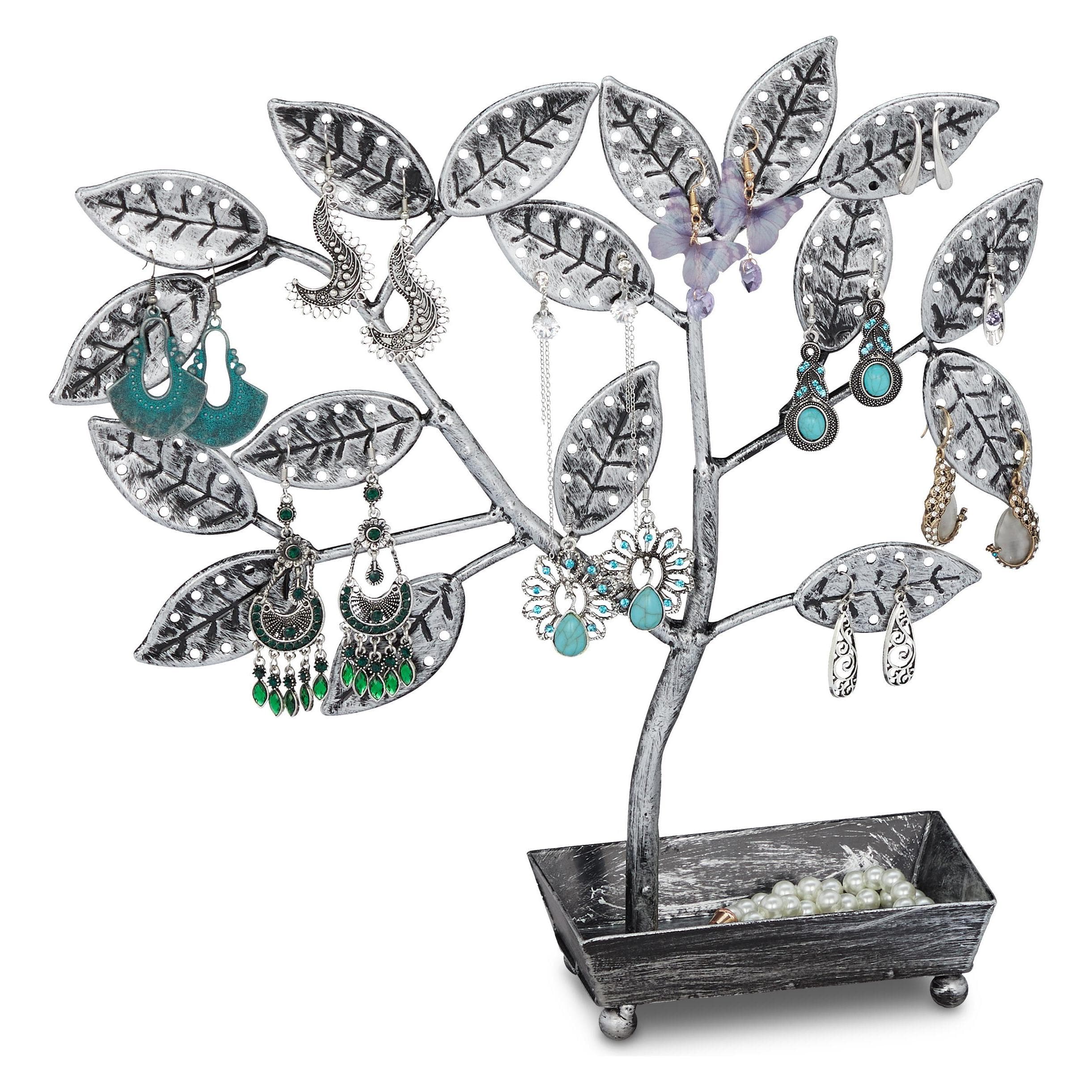Relaxdays, Portagioielli, Albero portagioie, Argento, Nero