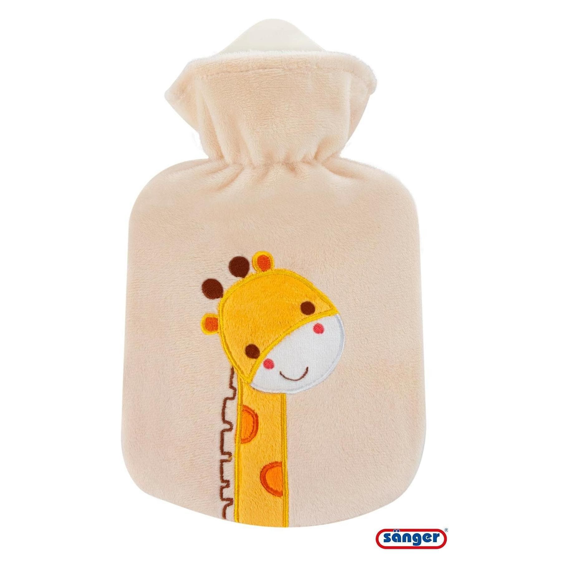 Sänger, Borsa dell’acqua calda, Bottiglia d'acqua calda in gomma naturale con rivestimento in velluto Giraffa (0.80 l, Fiaschetta da letto con