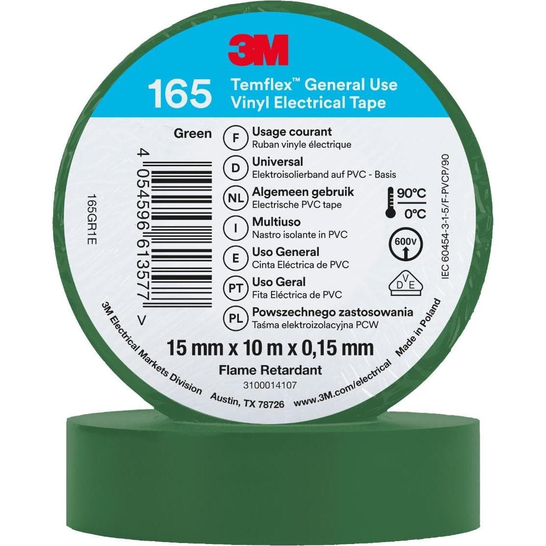 3M, Nastro adesivo, Nastro isolante in vinile Temflex 165, 15 mm x 10 m (15 mm)