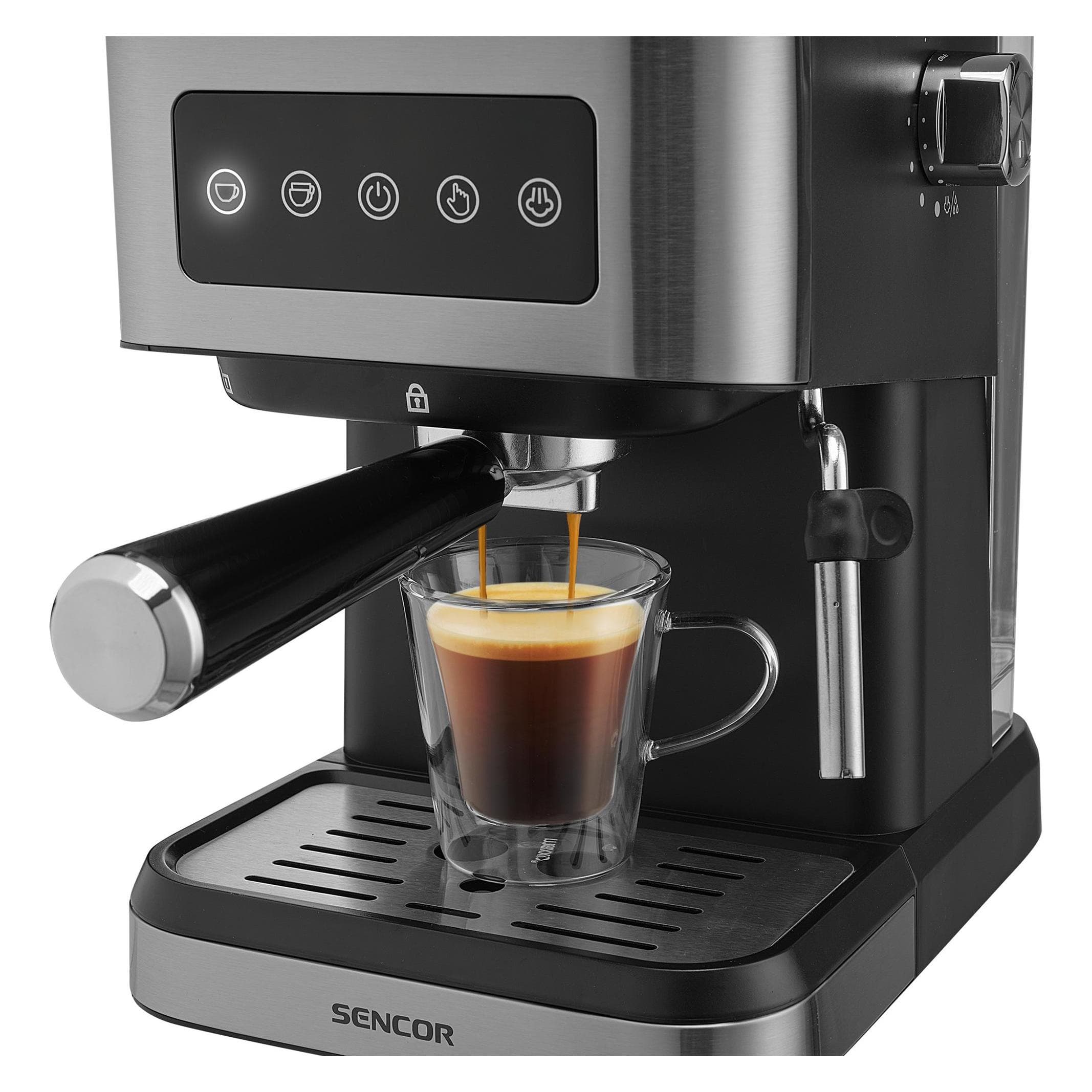 Sencor SES4020SS, Macchina da caffè con portafiltro, Nero, Grigio