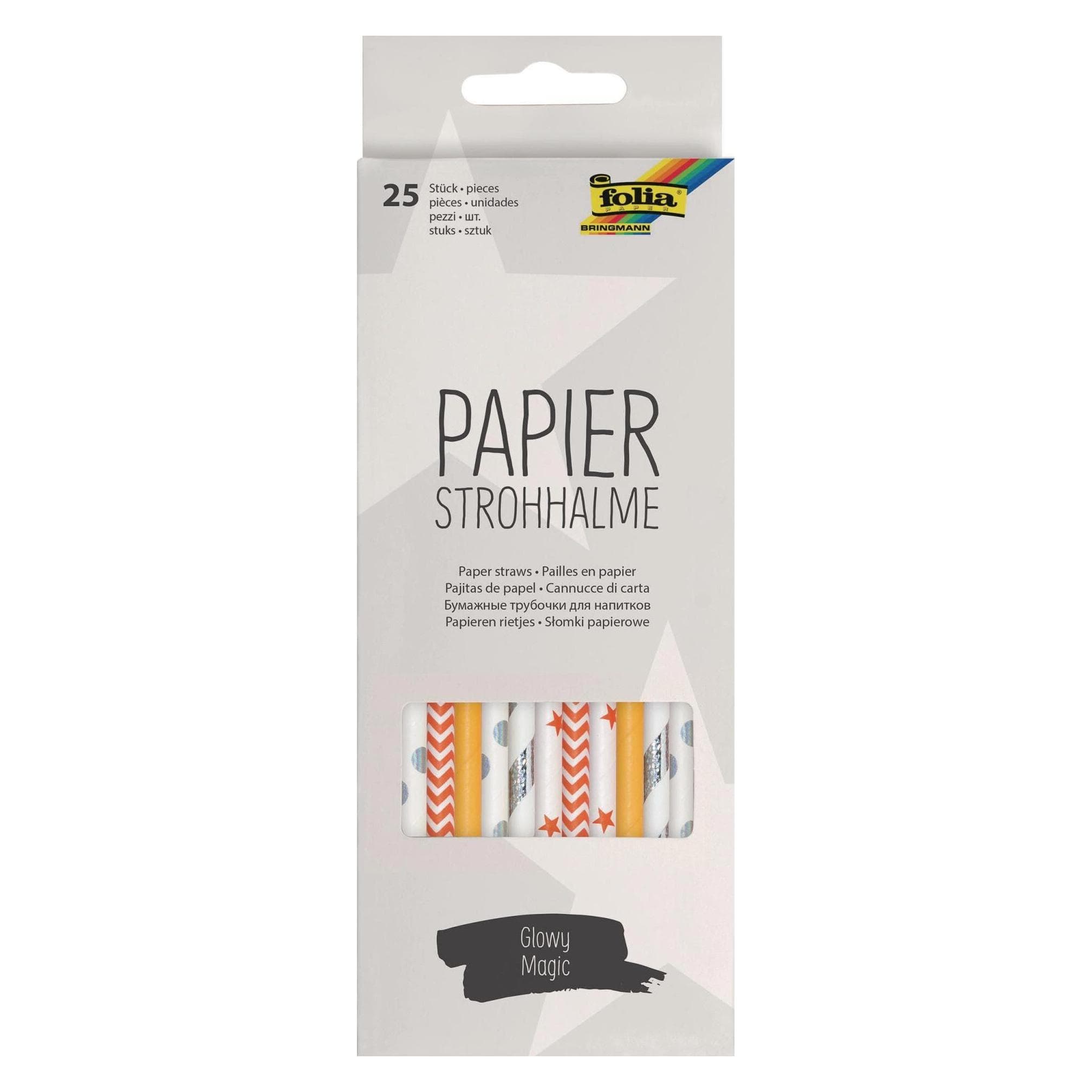 Folia Cannucce di carta, Glitter, Multicolore, 25 pezzi, Cannucce, Arancia, Argento, Bianco