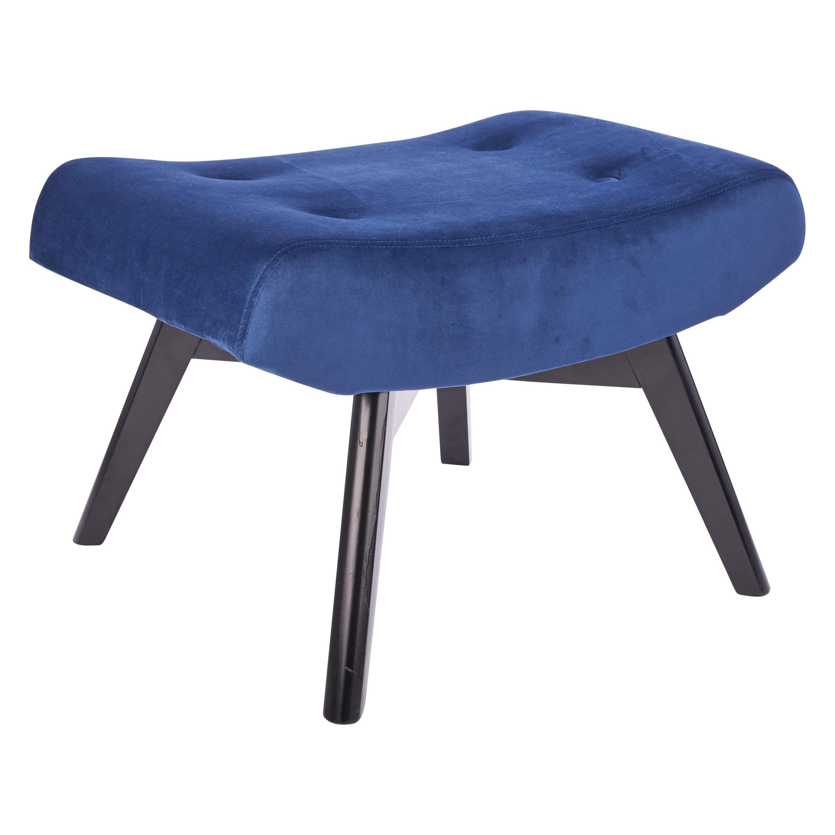 Bhp, Sgabello + Pouf, Sgabello Copertura in velluto blu scuro Piedi in legno nero (65 x 42 x 43 cm)
