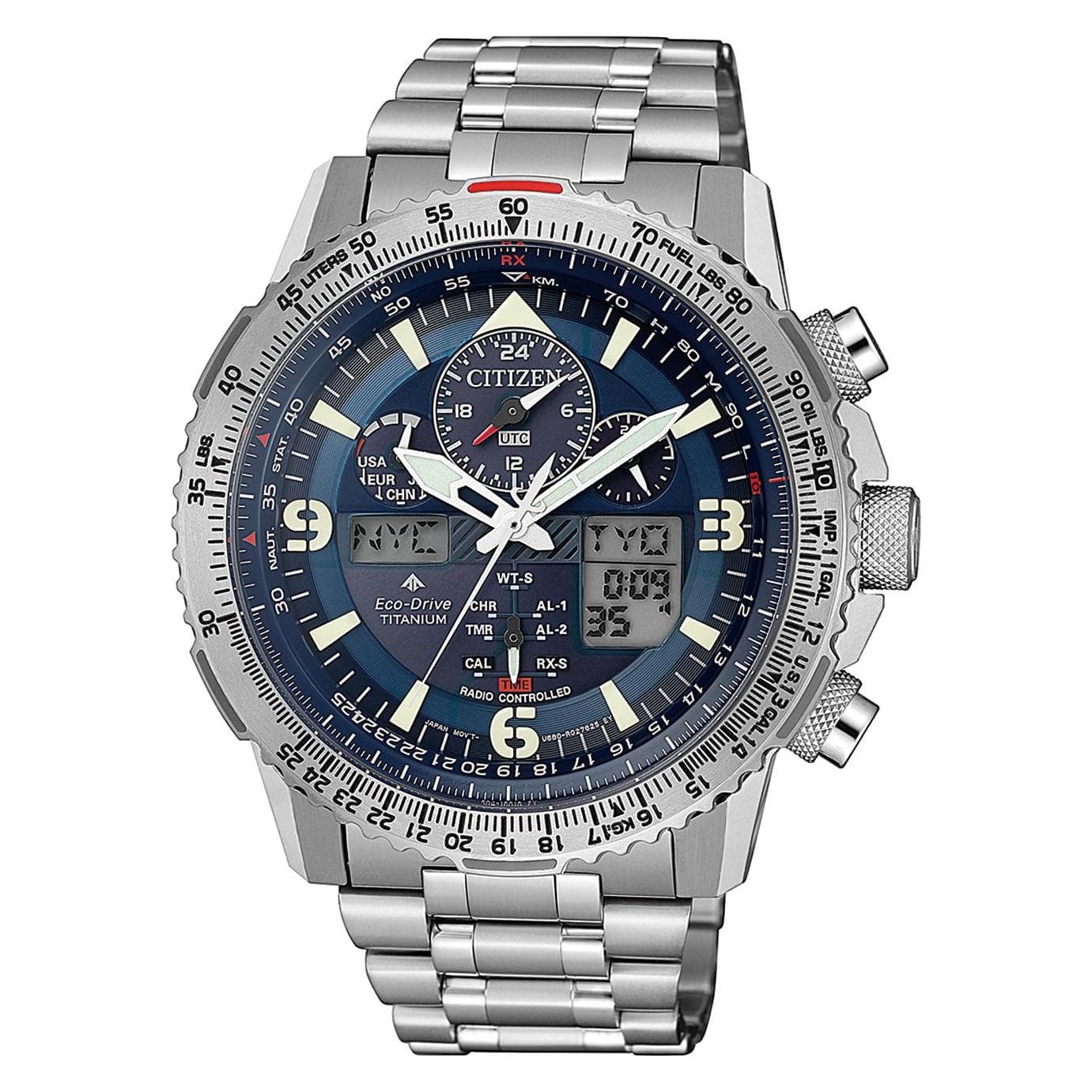 Citizen, Orologio da polso, Promaster Sky Eco, Blu, (Cronografo, Orologio radiocontrollato, Visualizzazione della riserva di carica, 45 mm)