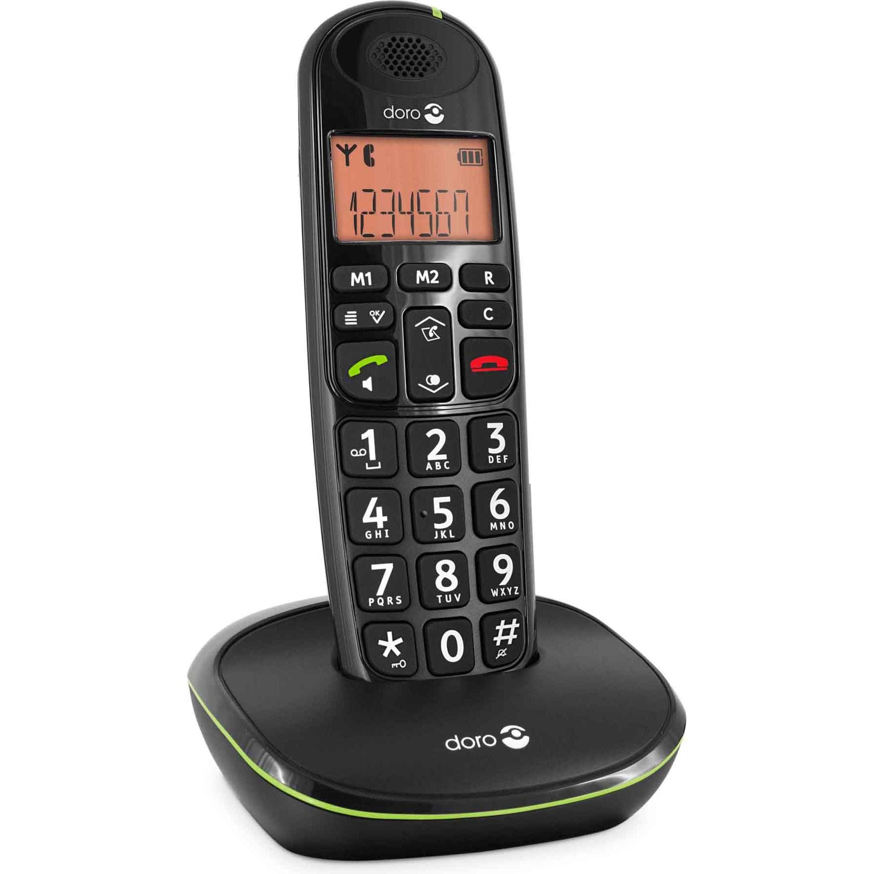Doro PhoneEasy 100w nero DECT Grande tasto Vivavoce Rubrica telefonica per 20 voci 2 memorie dirette, Telefono, Nero