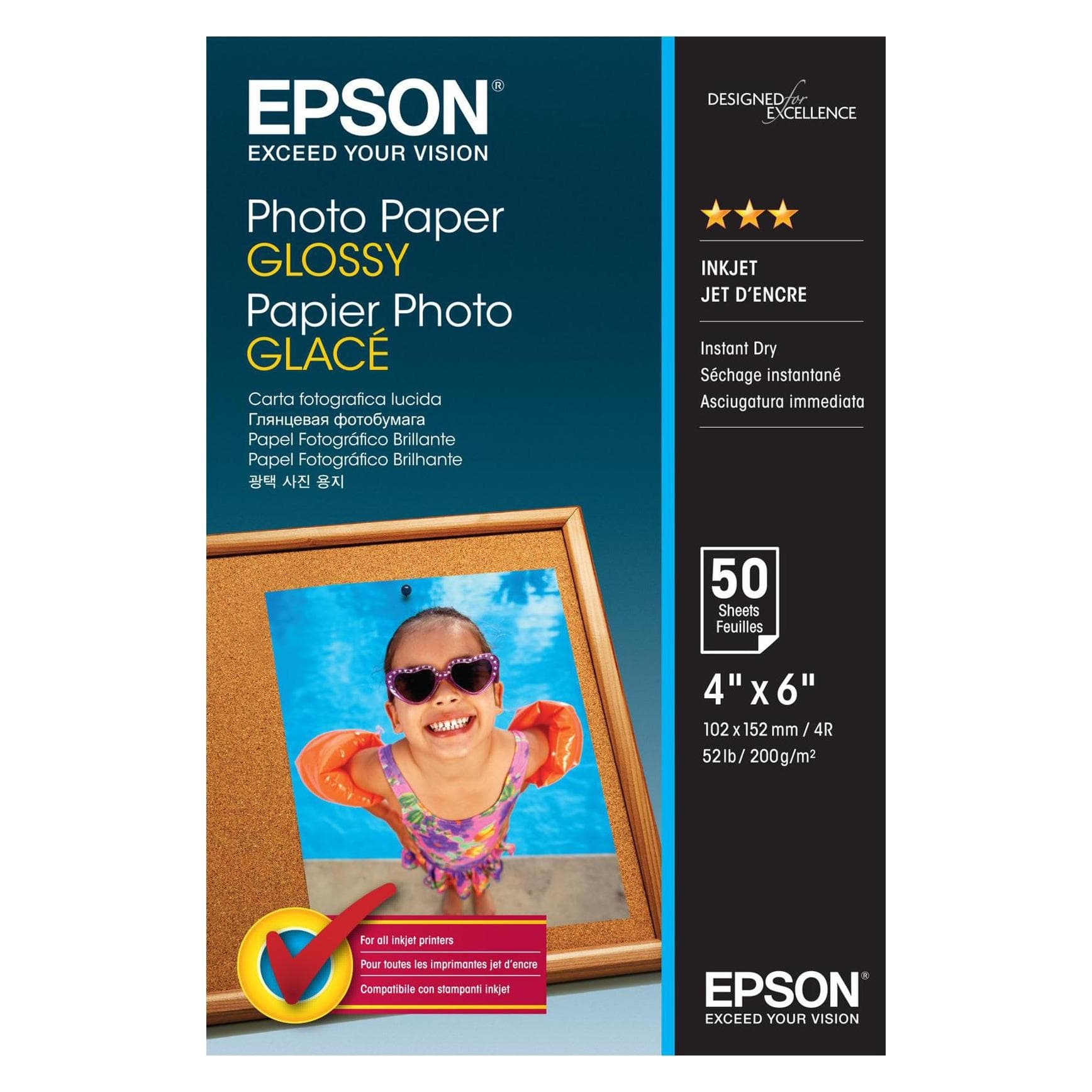Epson Carta fotografica, lucida, 50 fogli (200 g/m², 10 x 15 cm, 50 pz.), Carta fotografica, Bianco