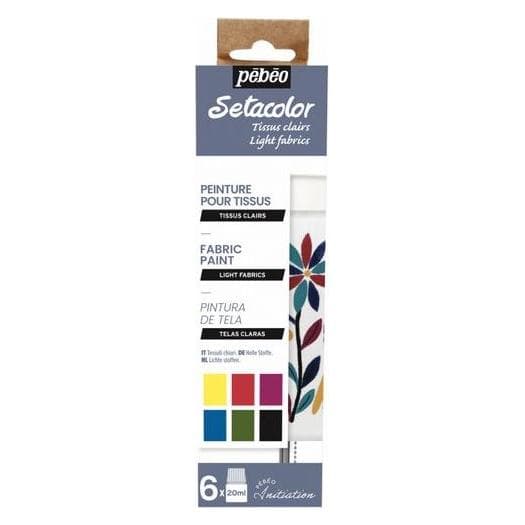 Pebeo, Colore + Vernice per fai da te, Kit Iniziation Setacolor Tessuti Chiari Scoperta 6X (20 ml)