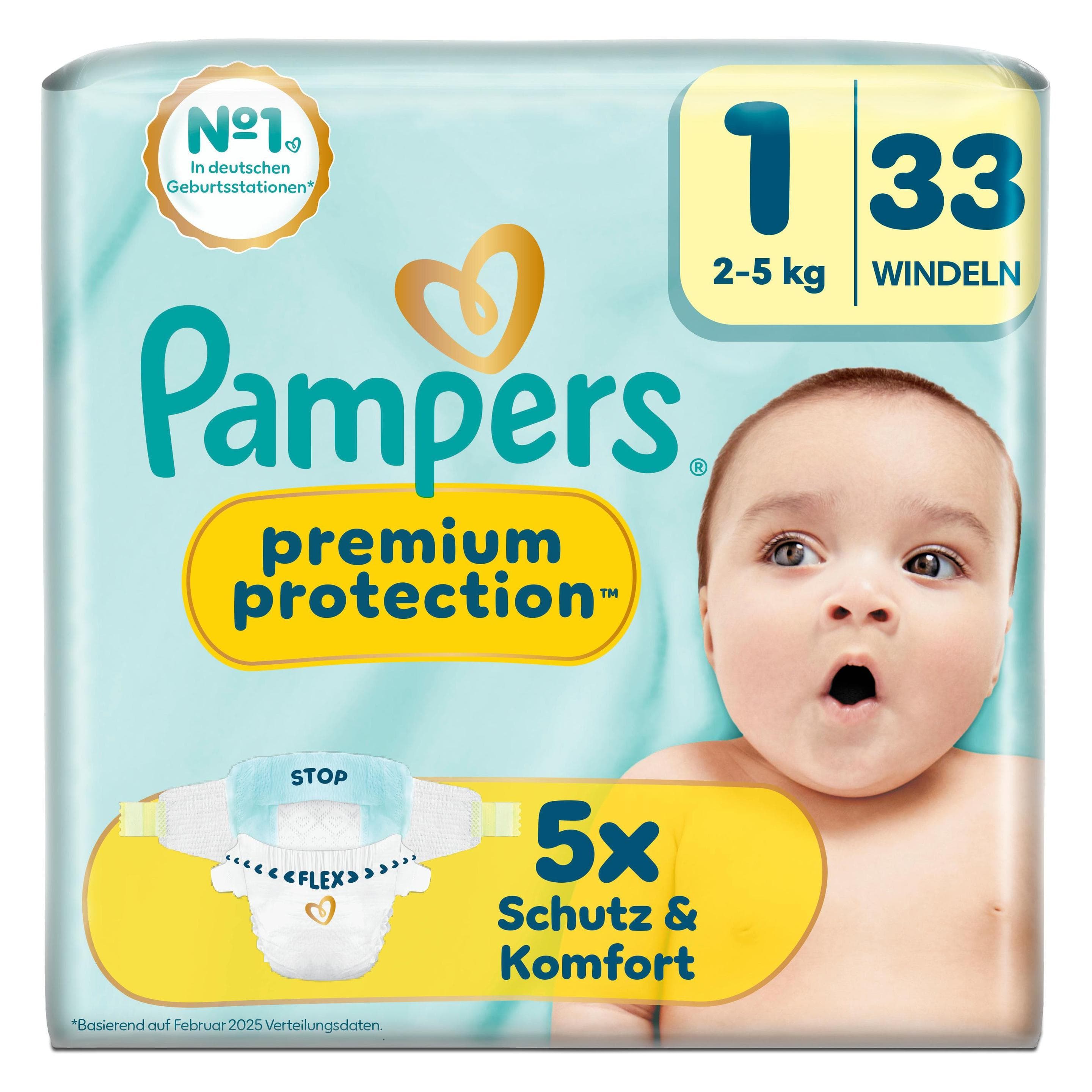 Pampers Premium Protection (Dimensione 1, Pacco trasportabile, 33 pz.)