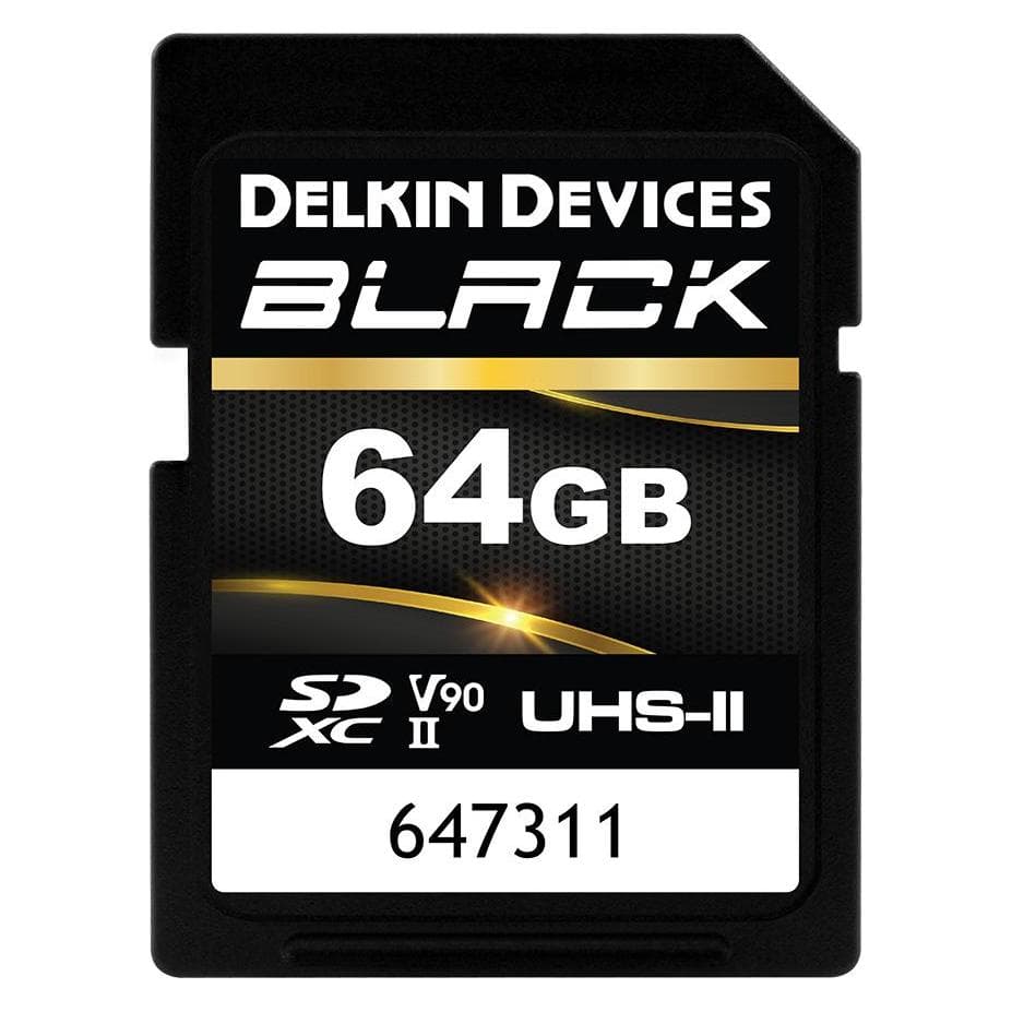 Delkin NERO UHS-II (V90) 64GB R:300MB/s W:250MB/s (64 GB, SDXC, UHS-II), Scheda di memoria, Nero