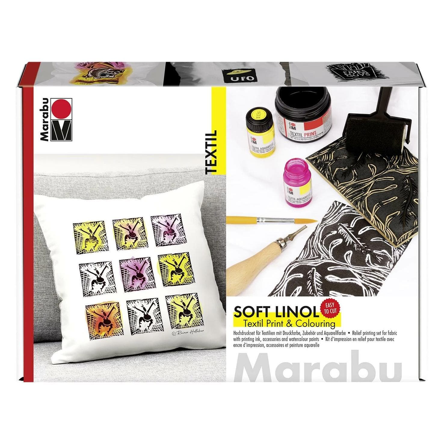 Marabu, Colore + Vernice per fai da te, Tessile a colori Soft Linol Set di stampa e colorazione ad alta pressione (115 ml)