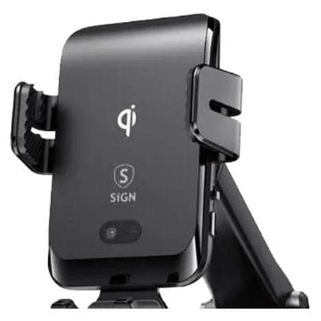 SIGN Supporto da auto per smartphone con ricarica wireless, 4,7-6,8, Adattatore per auto, Nero