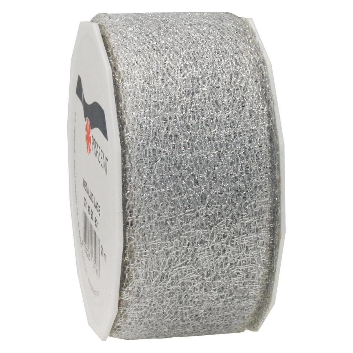 Pattberg, Confezione regalo, Nastro di pizzo metallico 4 cm x 20 m, Argento (1x)