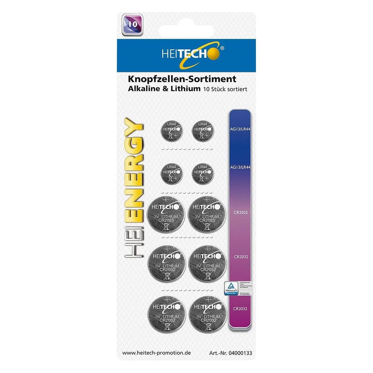 Heitech Assortimento di pile a bottone 10 pezzi (20 pz., CR2032), Batterie + pile