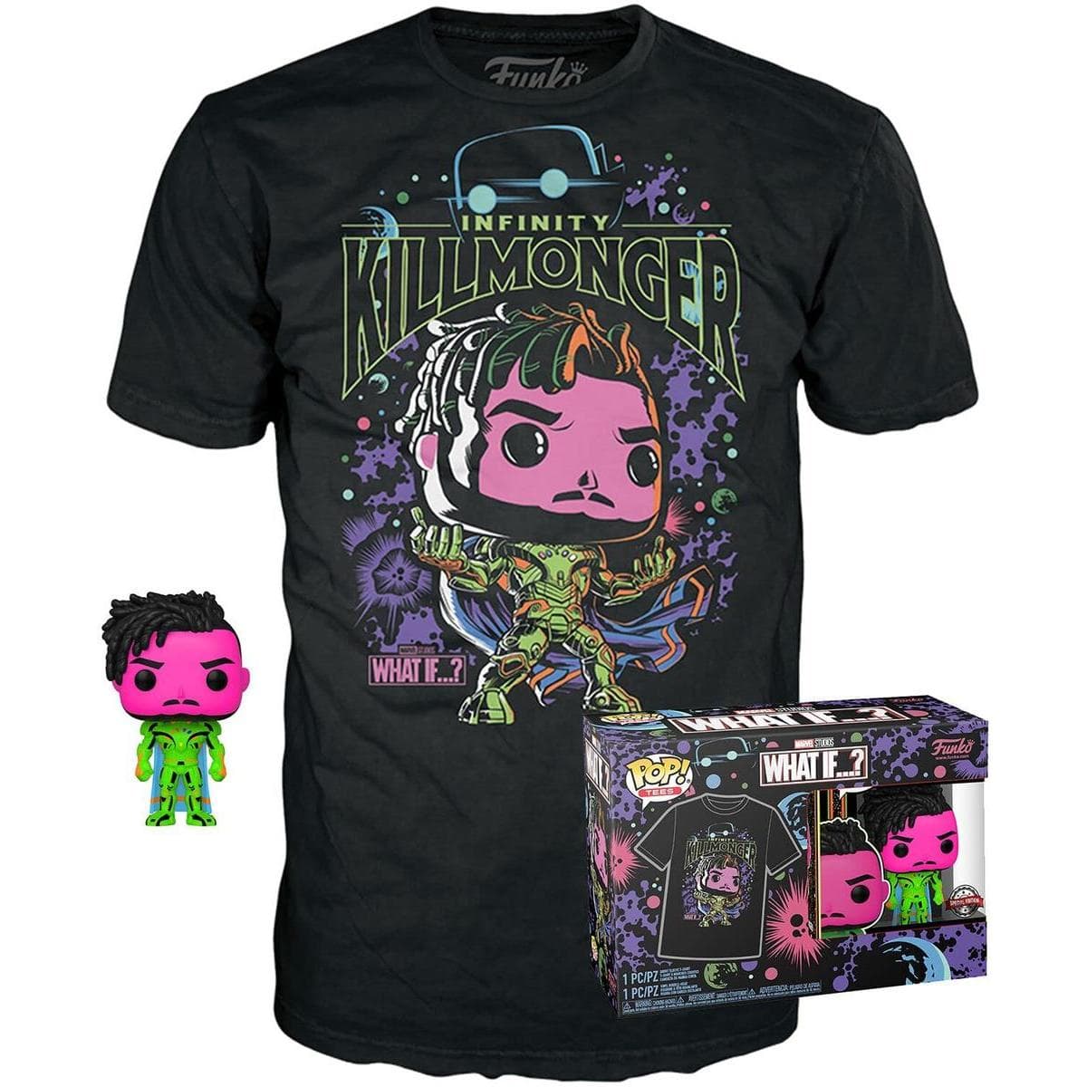 Funko, Uomini, Maglietta, E se? Set di figure e magliette in vinile POP! & Tee Killmonger (BKLT) Taglia S, (S)