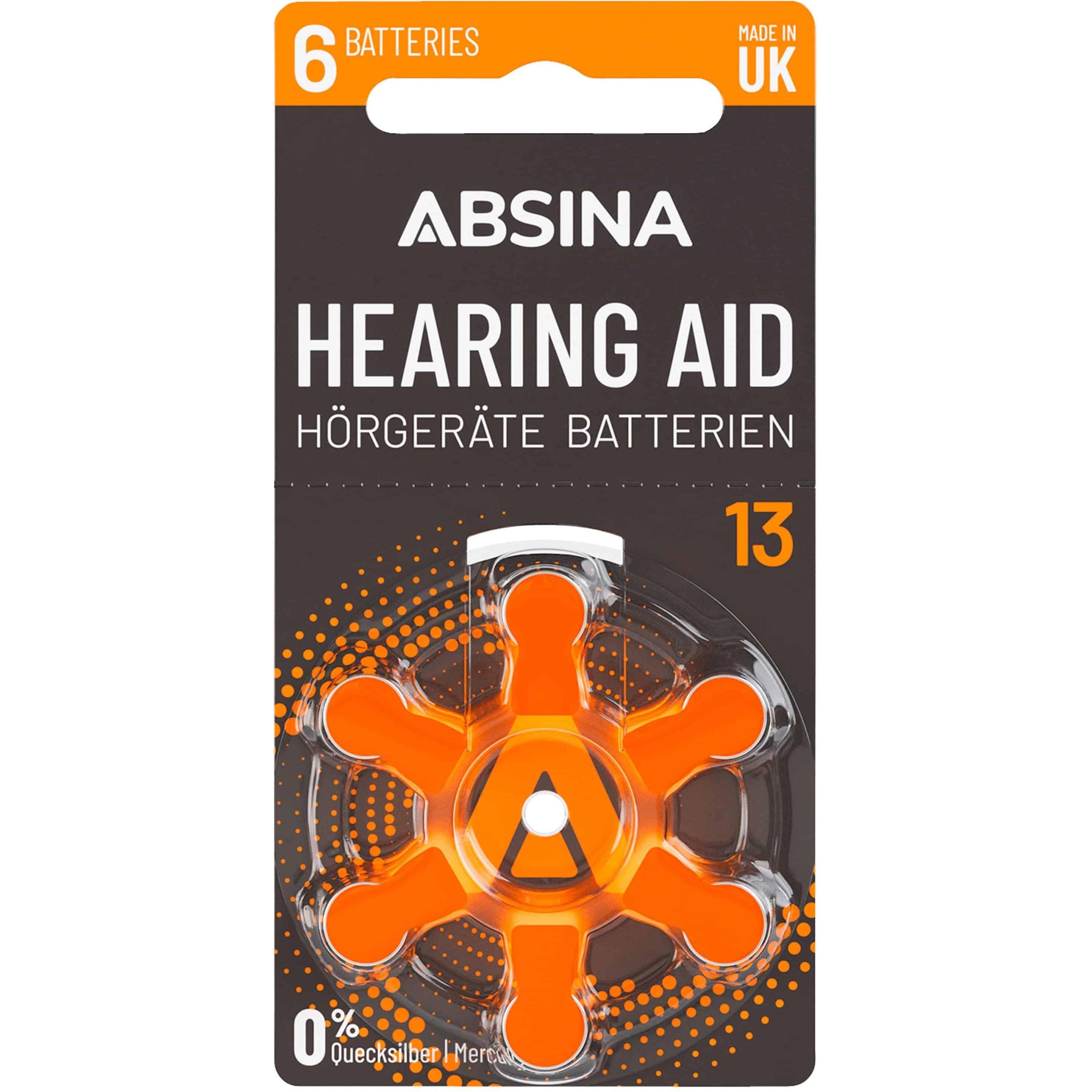 Absina PR48 Batteria per apparecchi acustici ZA 13 zinco-aria 1,4 V 6 pz. (6 pz., ZA13 GP), Batterie + pile