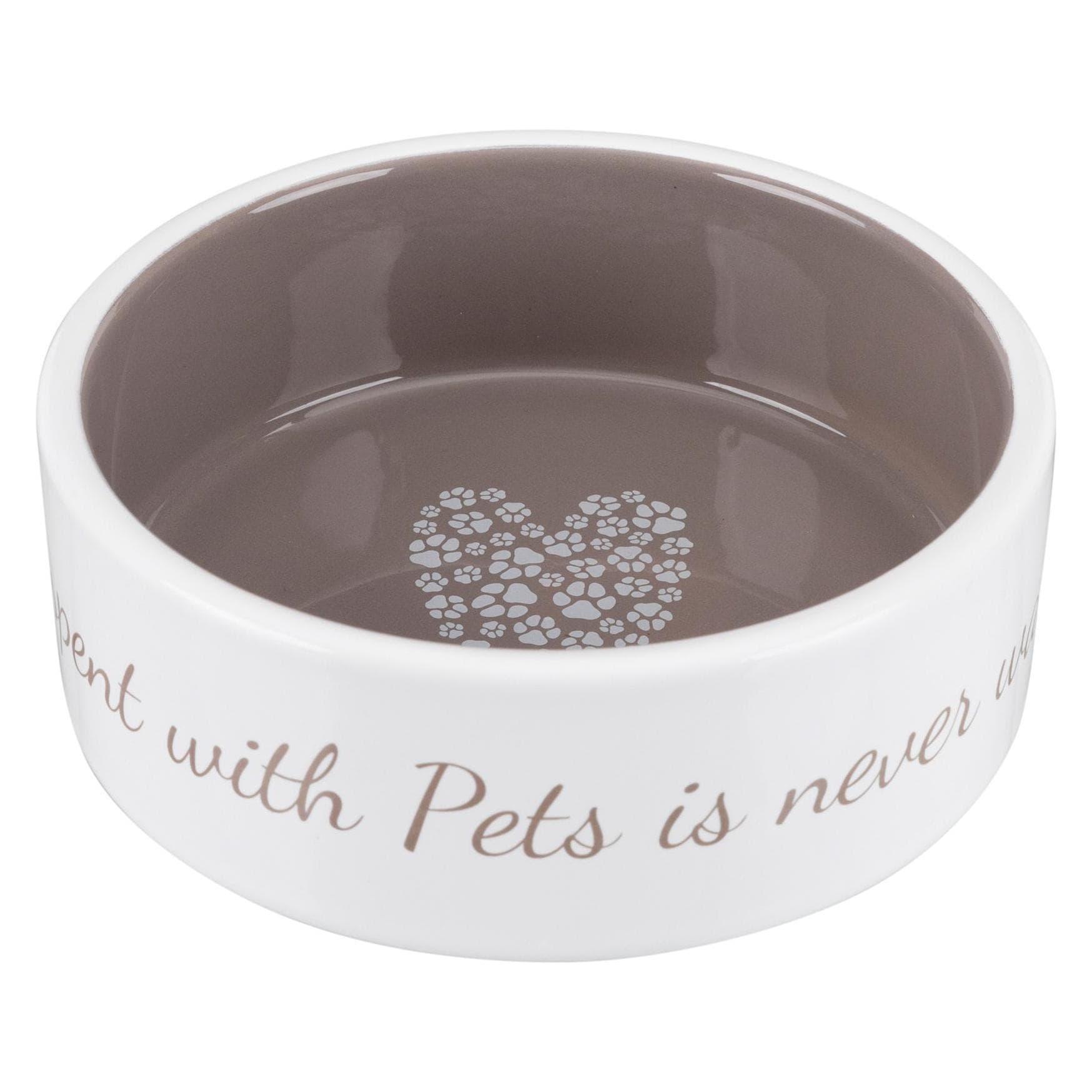 4x Trixie Ciotola in ceramica Pets Home 0.3l crema/taupe (30 cl), Ciotola mangime + Dosatore
