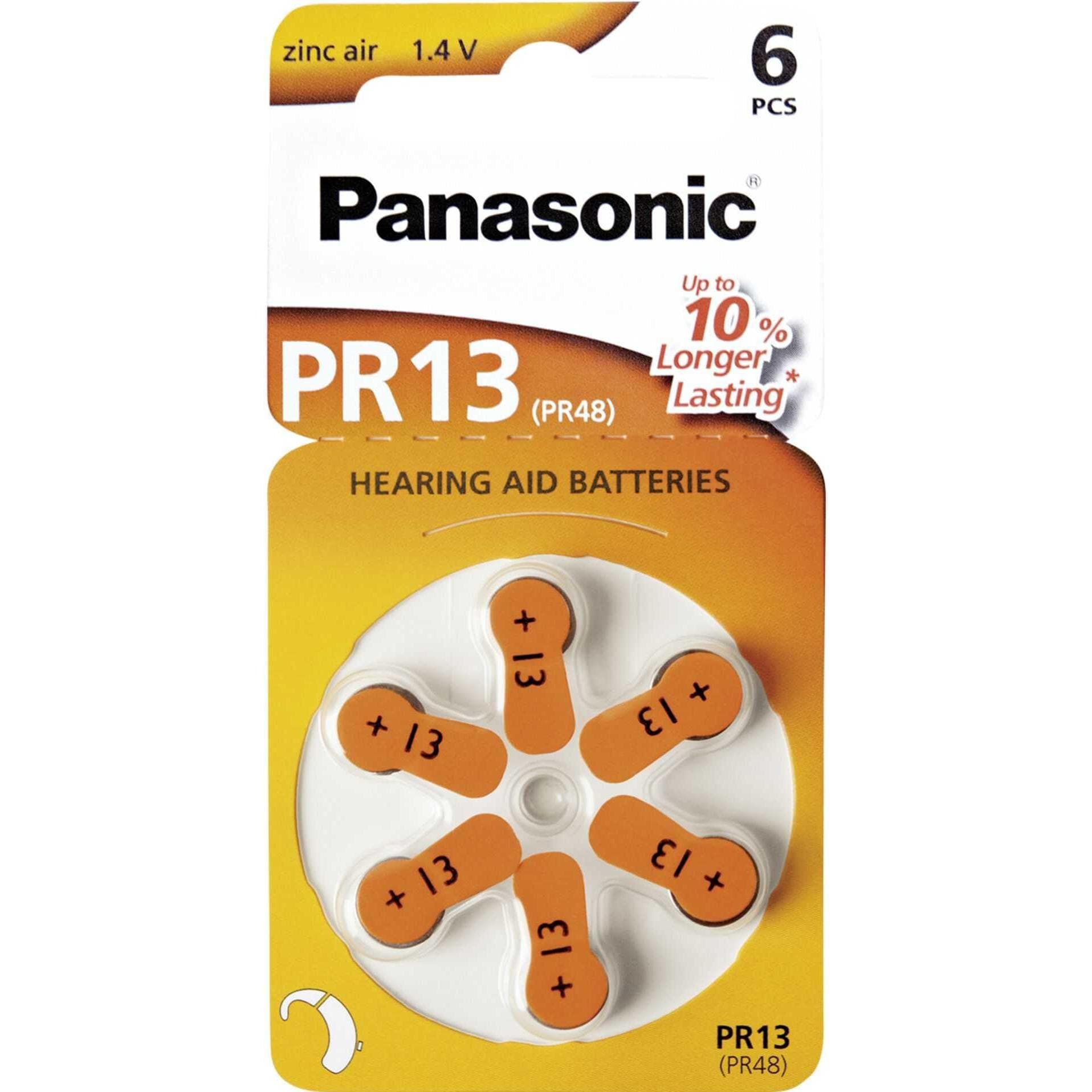 Panasonic Batterie per apparecchi acustici PR13 (6 pz., PR48, 310 mAh), Batterie + pile