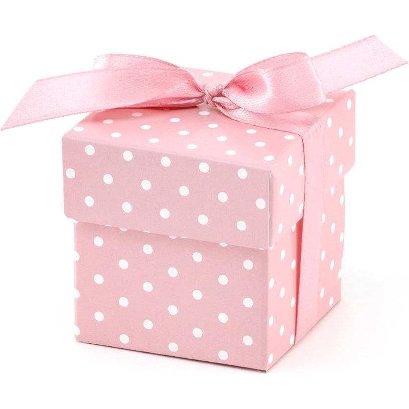 Partydeco, Confezione regalo, Scatola Dragee rosa con puntini (10 pz.) (10x)