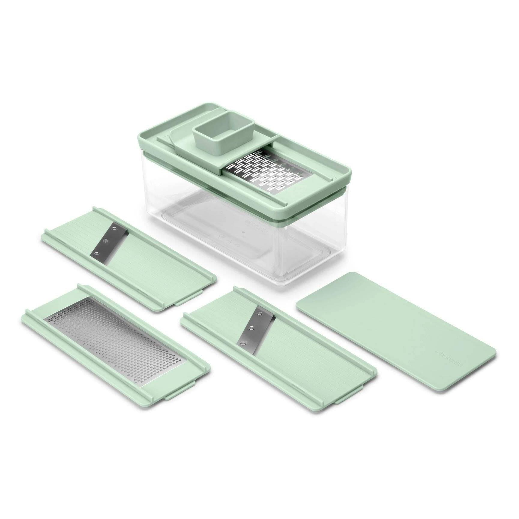 Brabantia Hobel- und Reibeset für Käse und Gemüse Tasty+, Grattugia, Trasparente, Verde