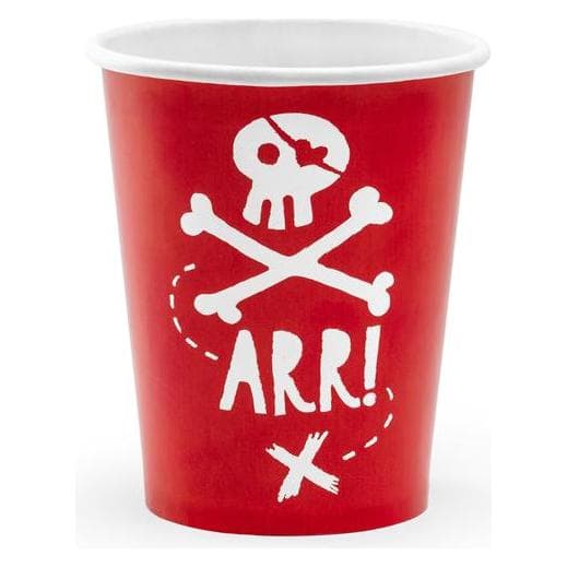 Partydeco, Stoviglie monouso, Tazze Piratesco Party, rosse, 220ml (1 pz. / 6 pz.)