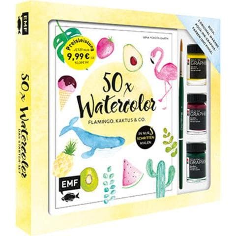 Edition Fischer, Colore + Vernice per fai da te, 50 x Watercolor – Flamingo, Kaktus & Co. – Starter-Set – Sonderausgabe