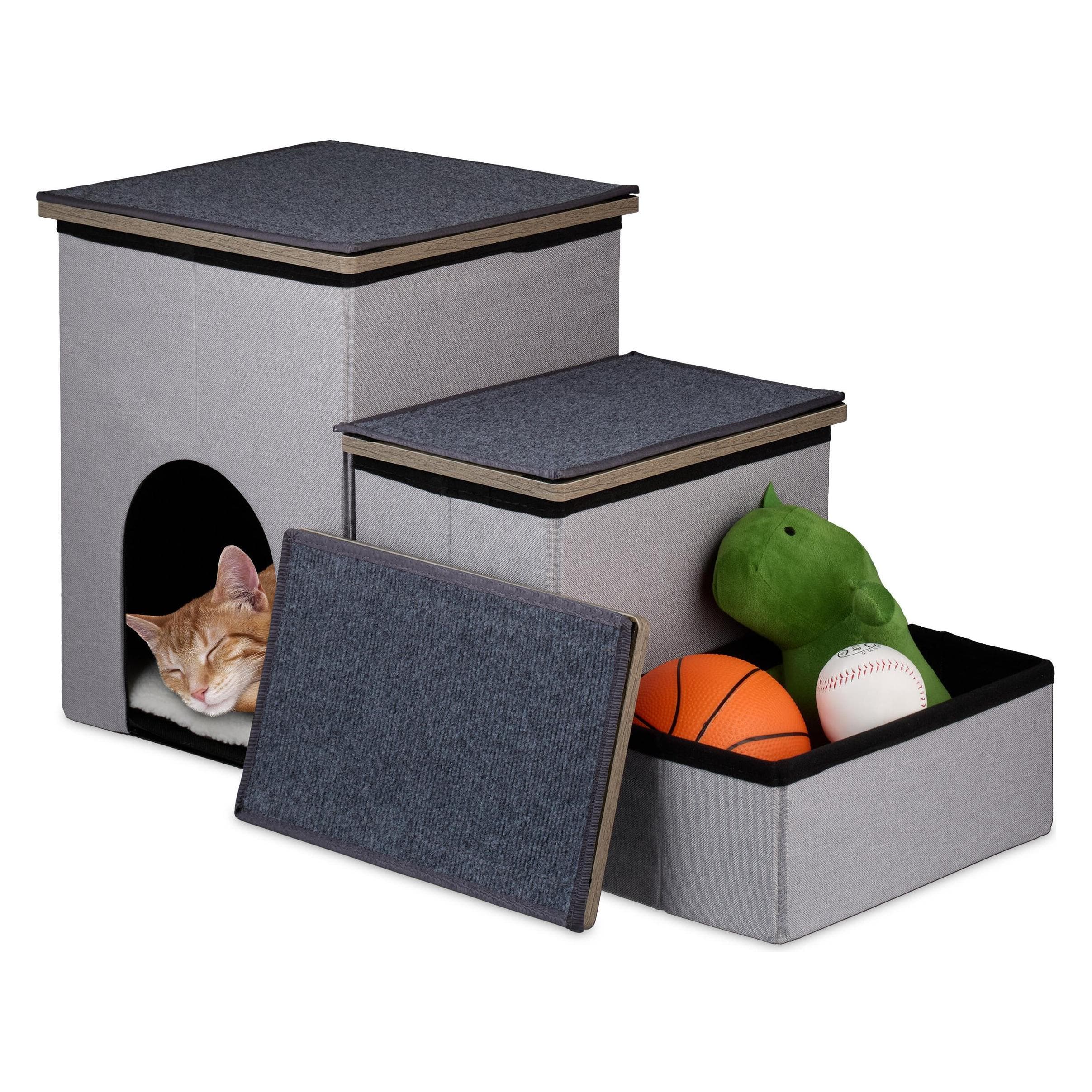 Relaxdays - Hundetreppe 3 Stufen mit Höhle, Anthrazit / Grau / Weiss, H x B x T: ca. 41,5 x 72 x 33 c (Cane, Pieghevole), Trasporto animali
