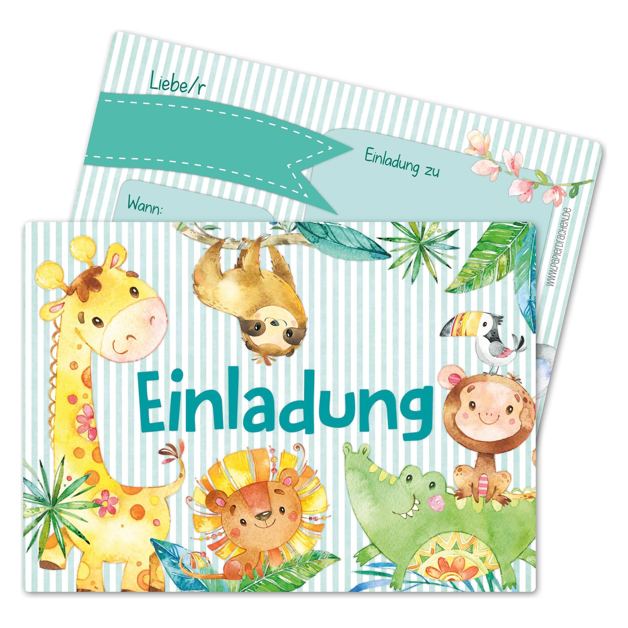 Papierdrachen, Biglietto di auguri + Carta da lettere, 12 Biglietti d'invito di compleanno - Animali dell'Africa (12 pz.)