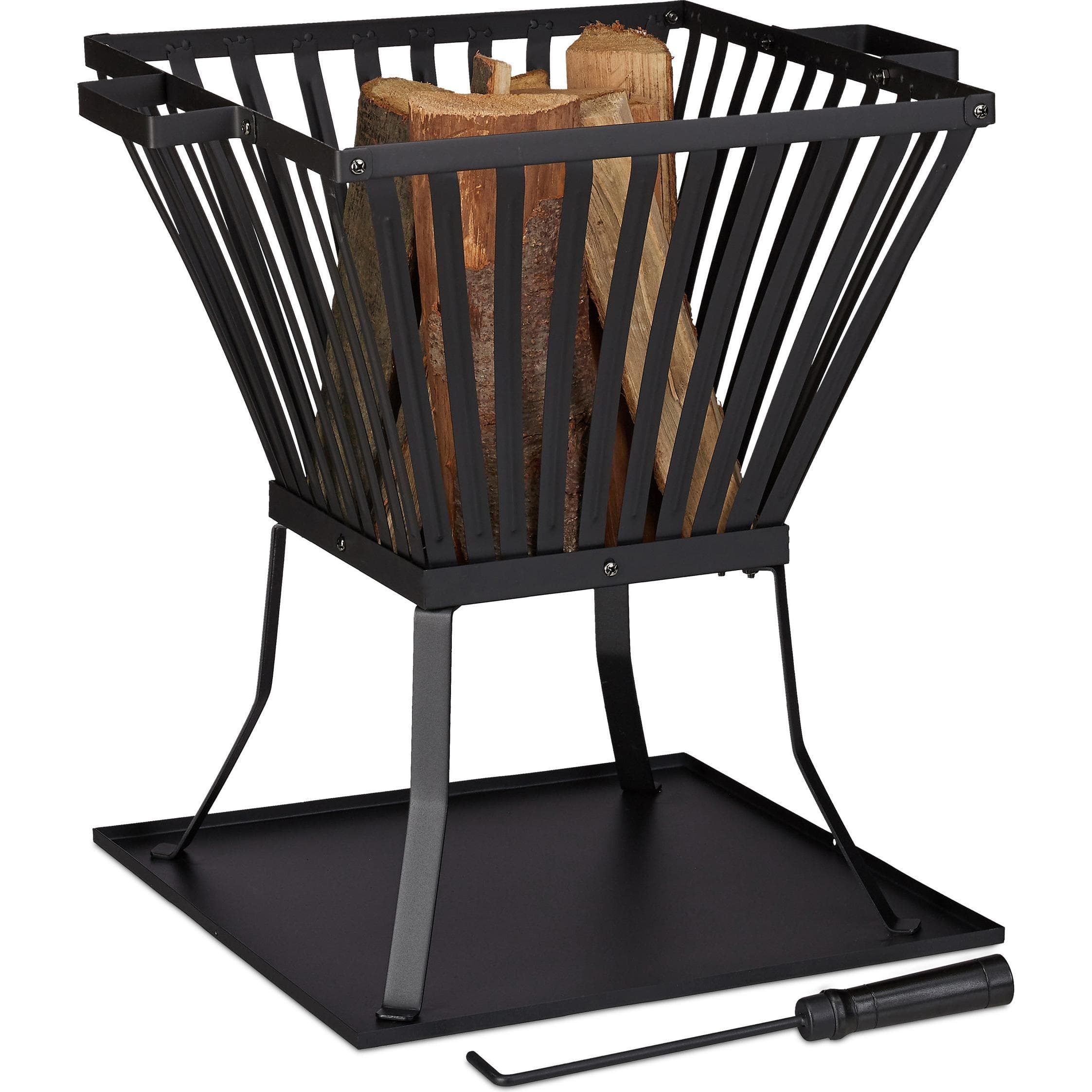 Relaxdays, Braciere, Ciotola da fuoco XL con poker (56.50 cm)