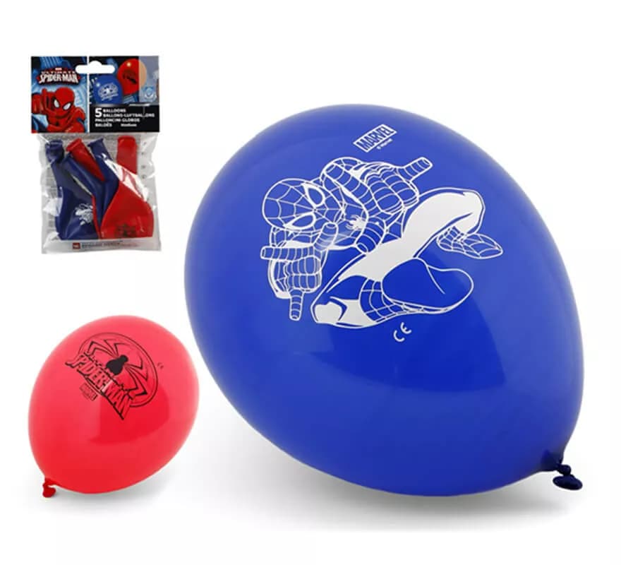 Borsa di 5 palloncini spiderman colori assortiti di 23 cm