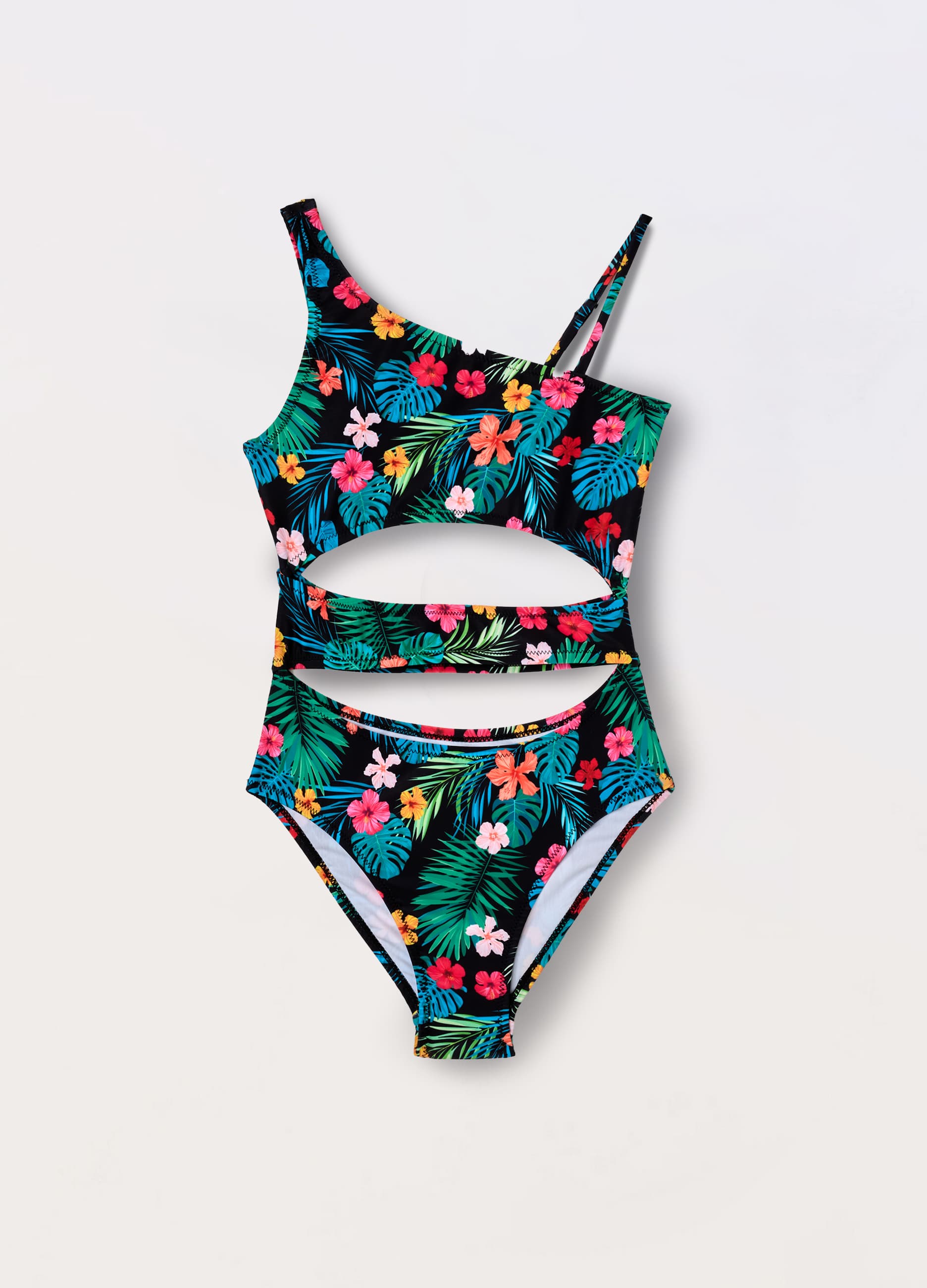Blukids, Costume Intero Floreale Ragazza, Unisex, Nero stampa 1, Taglia: 13-14