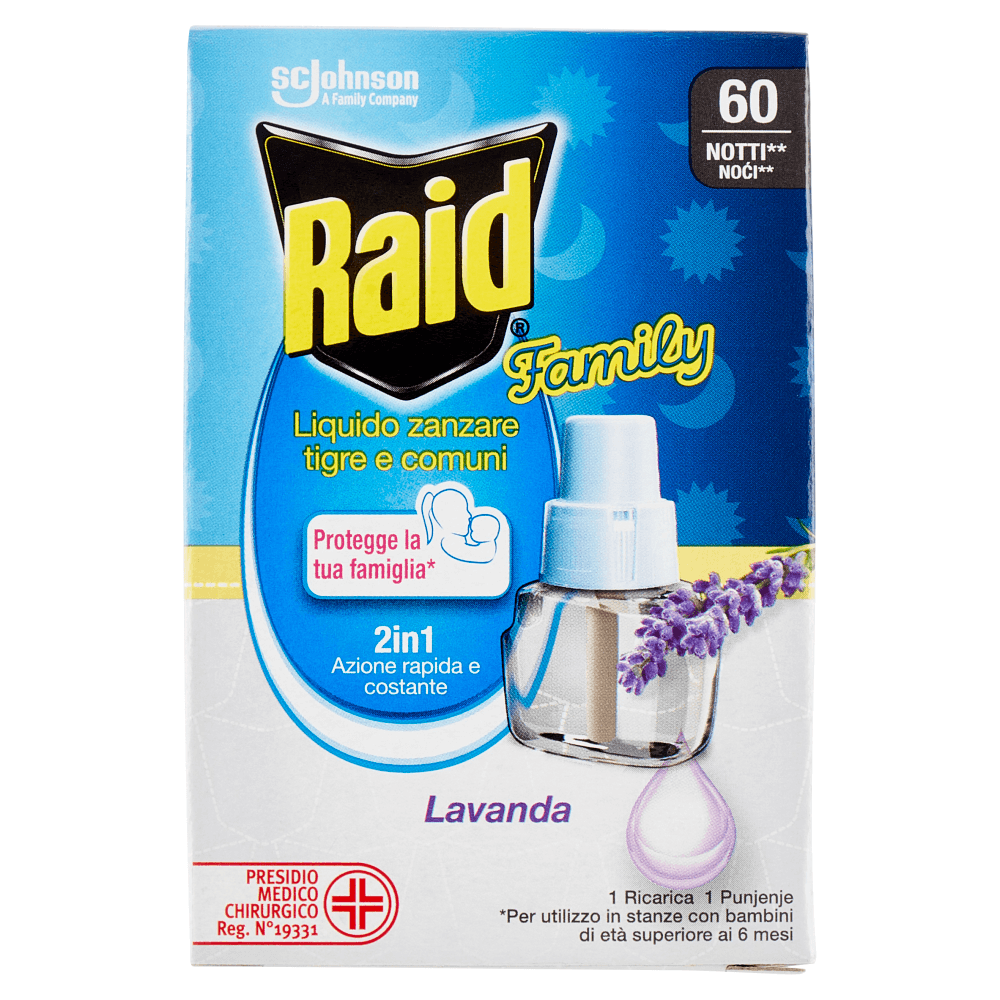 Raid Liquido Family Ricarica, 60 Notti, Lavanda 36ml - -