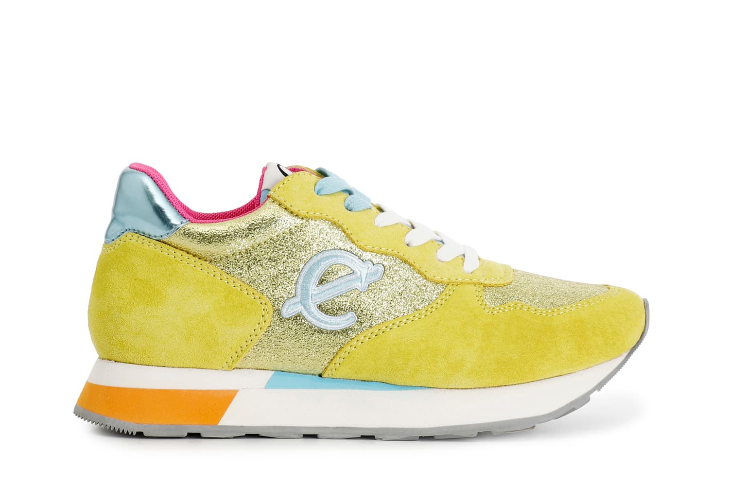 sneakers in pelle scamosciata e glitter giallo 37
