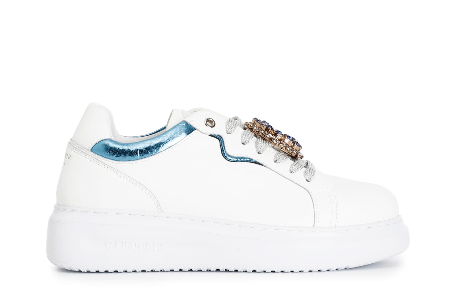 sneakers con riporto laminato e accessori gioiello removibile bianco/turchese 36