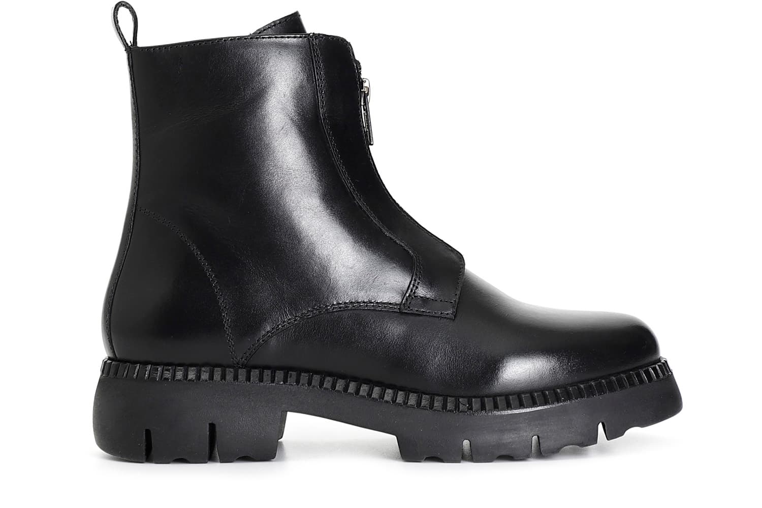tronchetto da donna in pelle con cerniera interna e zip ornamentale nero 40