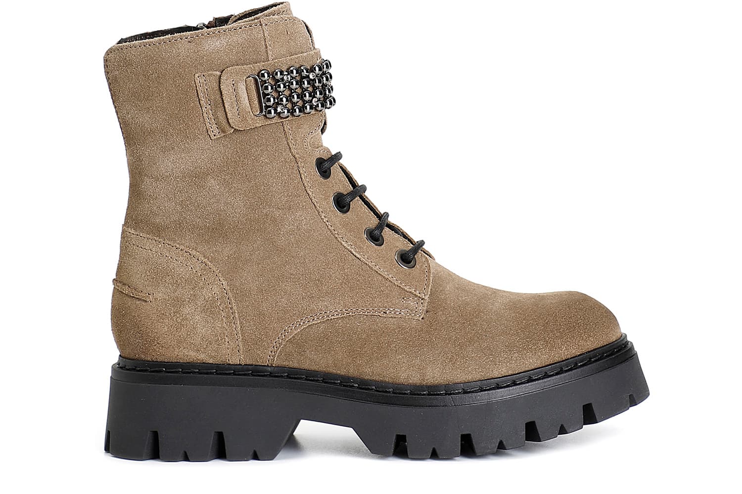 tronchetto da donna allacciato con accessorio in pelle scamosciata noce 35