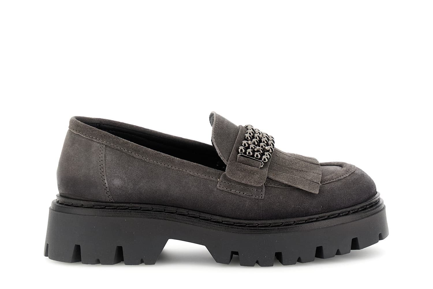 mocassino da donna con frangia e accessorio in pelle scamosciata asfalto 36