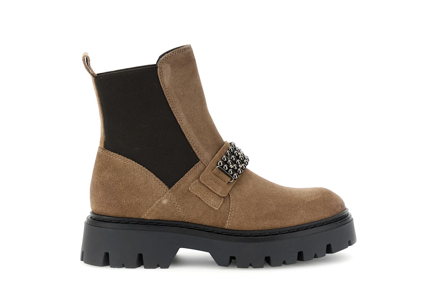 tronchetto da donna con elastico in pelle scamosciata con accessorio noce 35