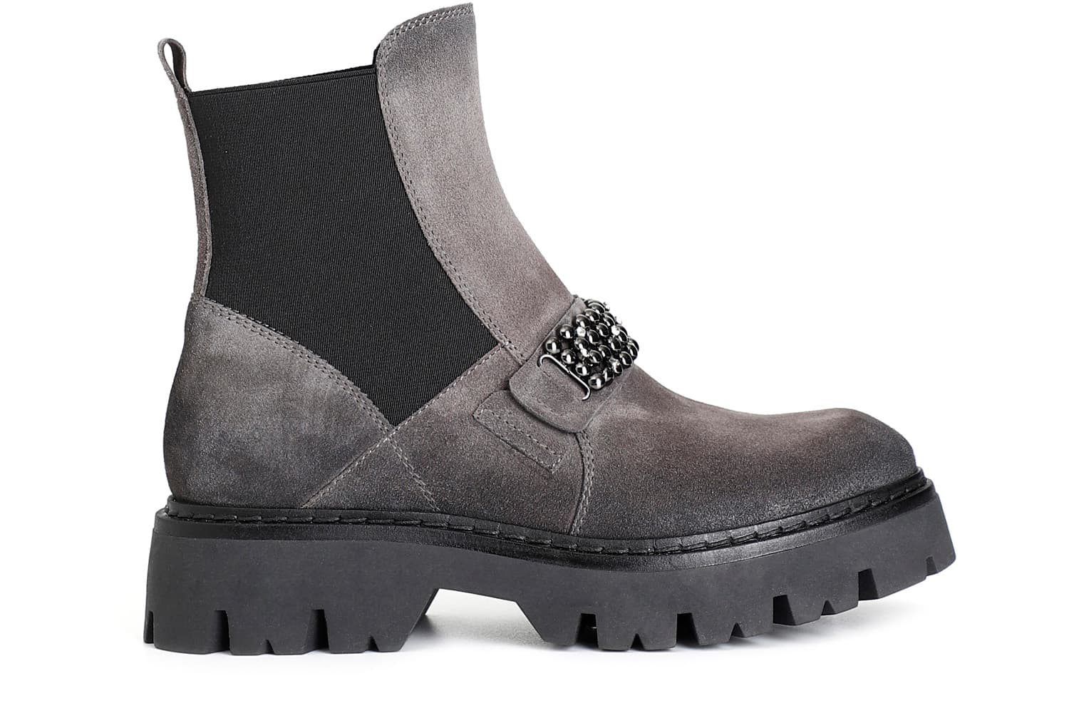 tronchetto da donna con elastico in pelle scamosciata con accessorio asfalto 38
