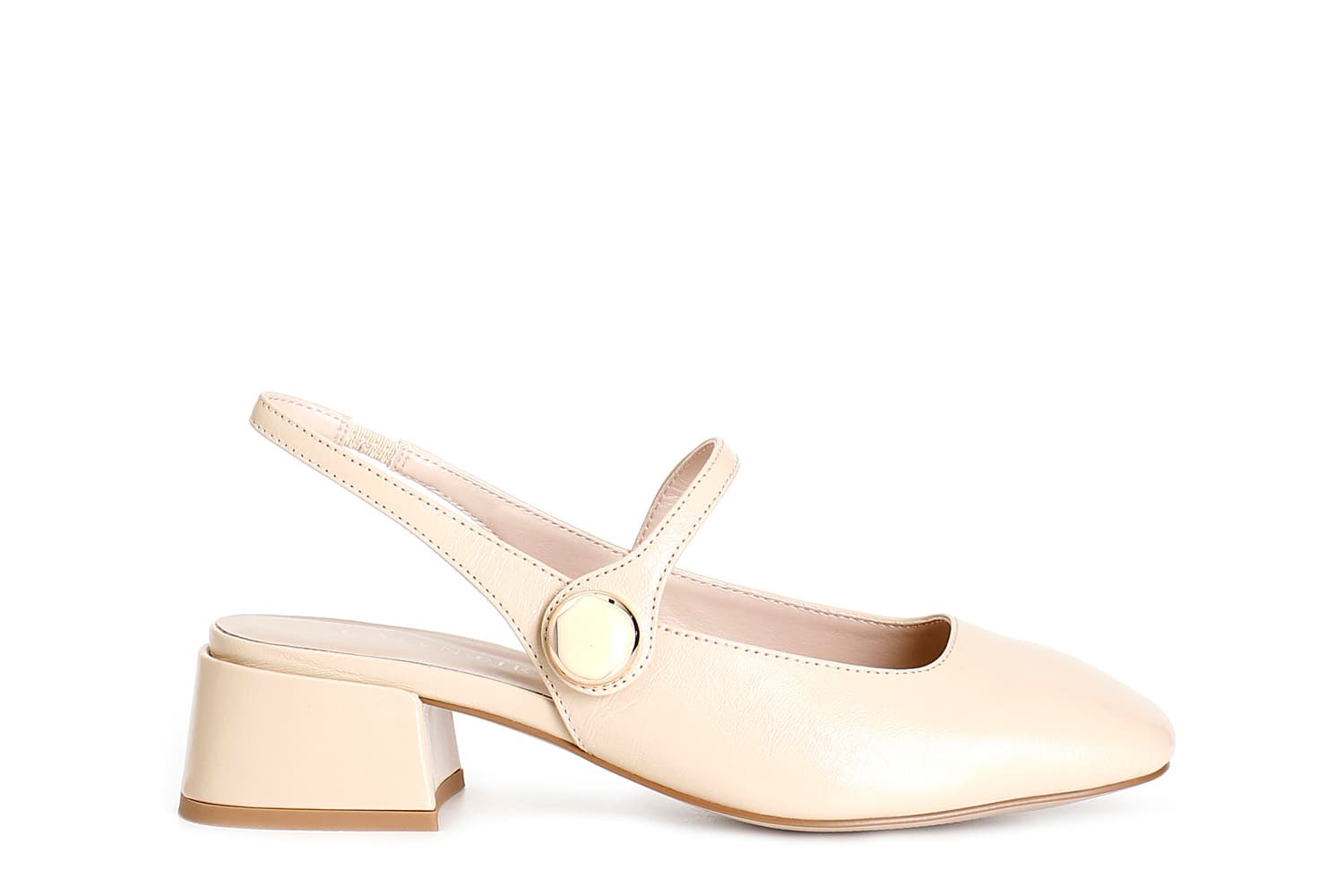 slingback in pelle vernice con accessorio bottone beige 37