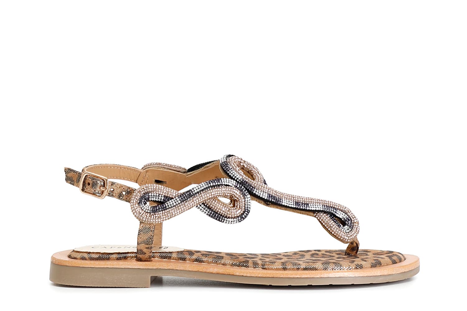 sandali infradito in camoscio e stampa maculata con accessorio strass multi bronzo 36