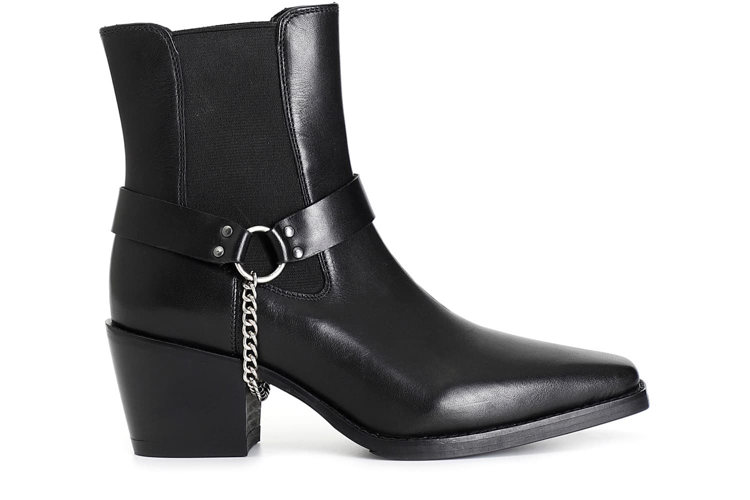 tronchetto da donna in pelle con elastico e cavigliera removibile nero 36