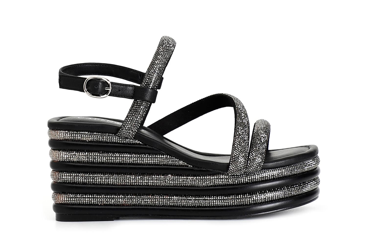 sandali strass con zeppa righe strass nero 36
