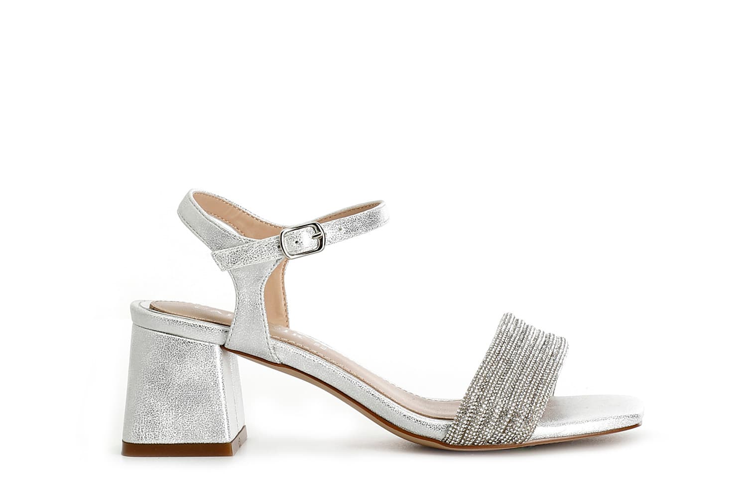 sandali gilda effetto laminato con fasce strass davanti argento 37