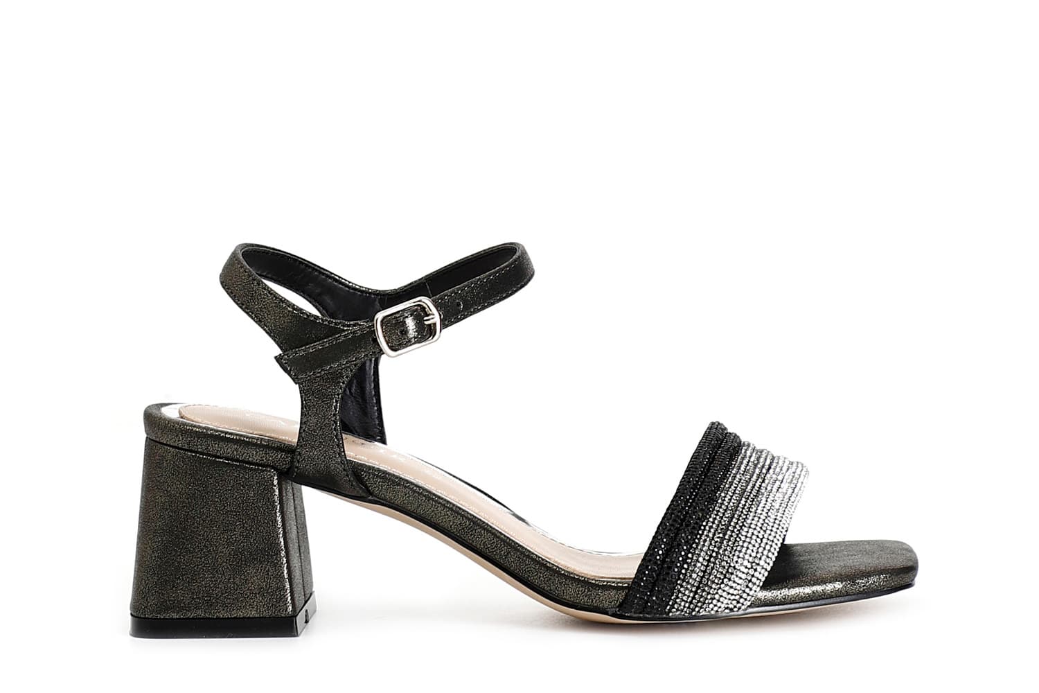 sandali gilda effetto laminato con fasce strass davanti nero 39