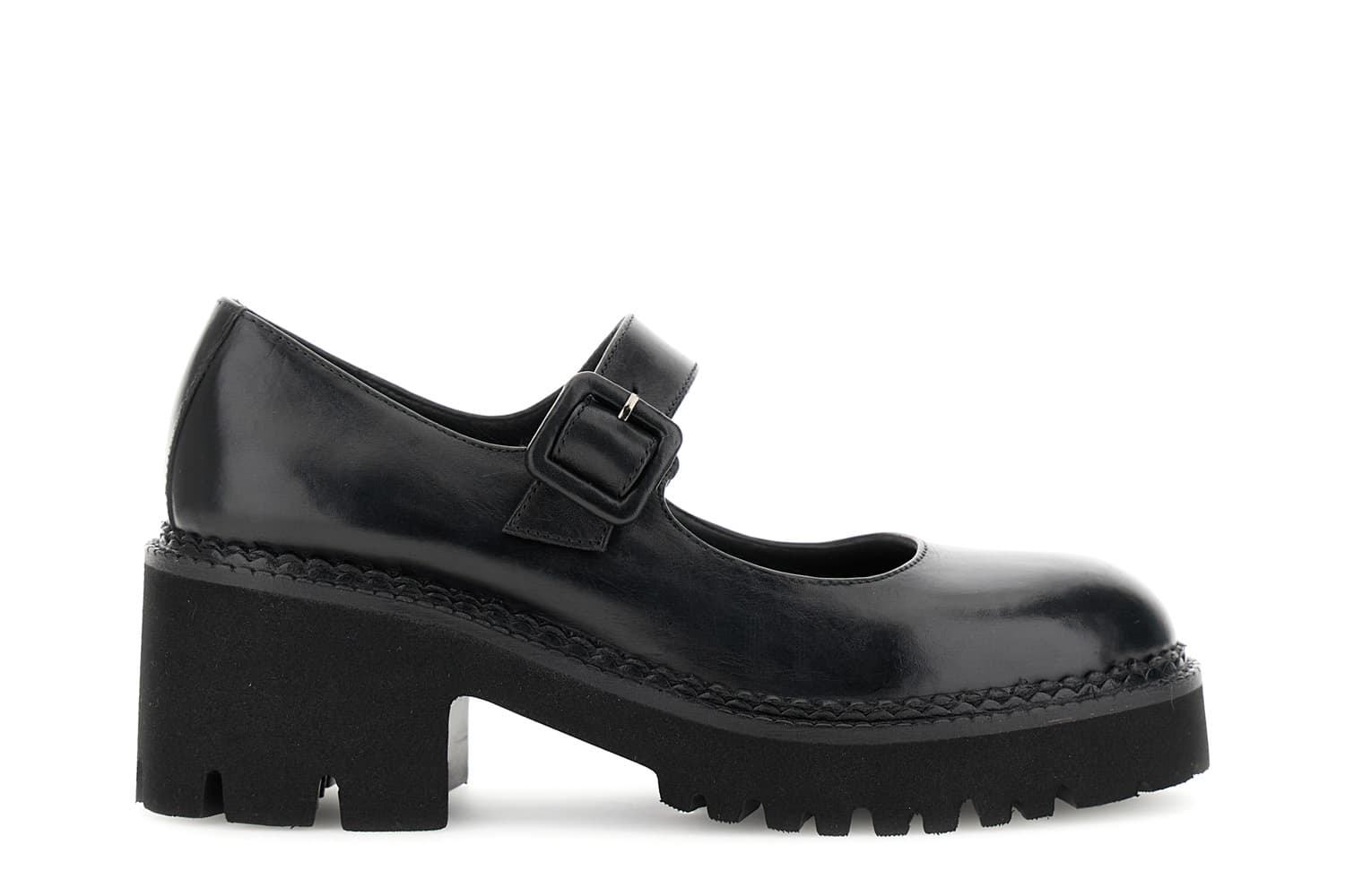 décolleté stile mary jane in pelle con cinturino e fibbia nero 37