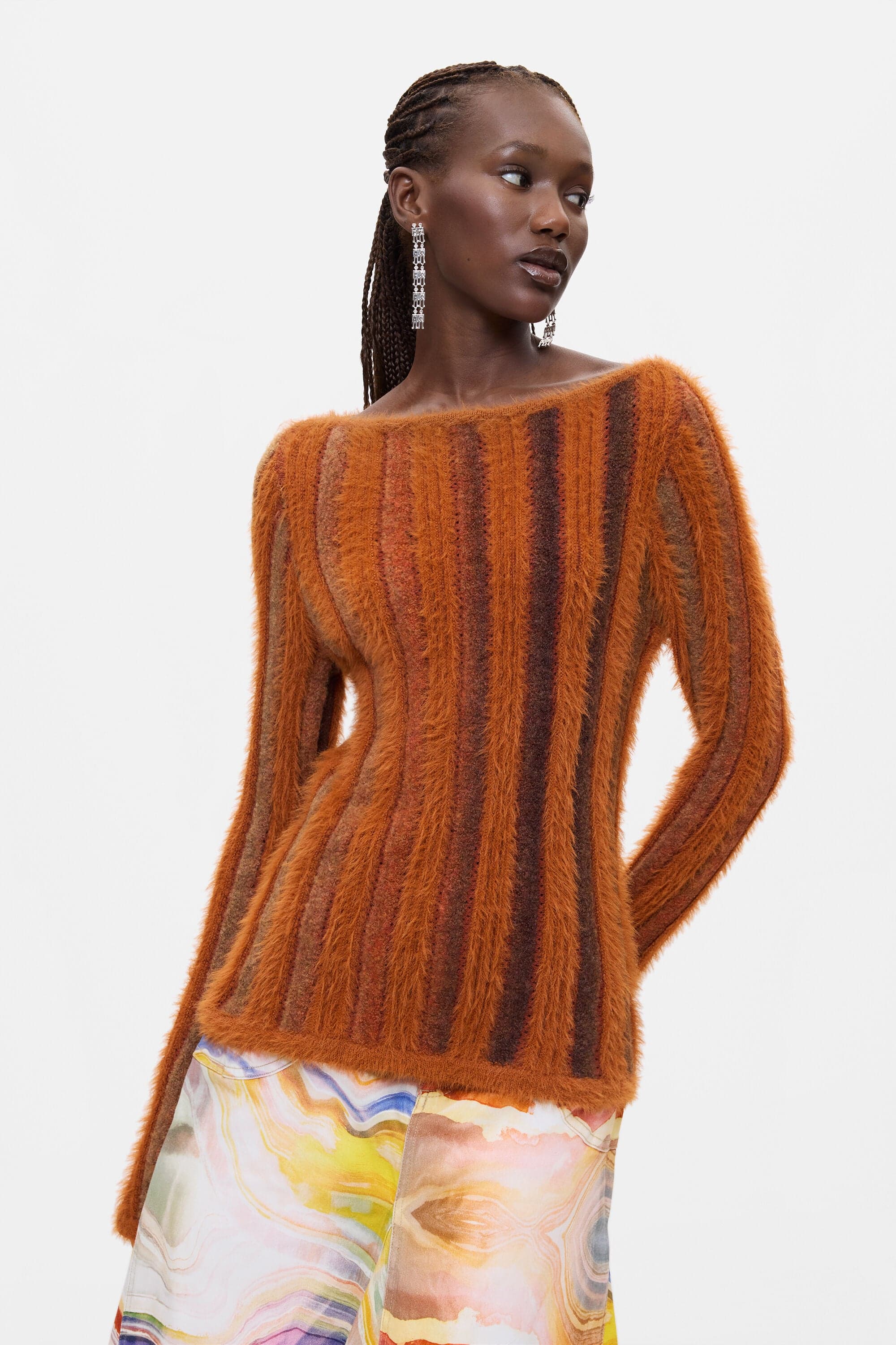 maglione a costine con pelliccia