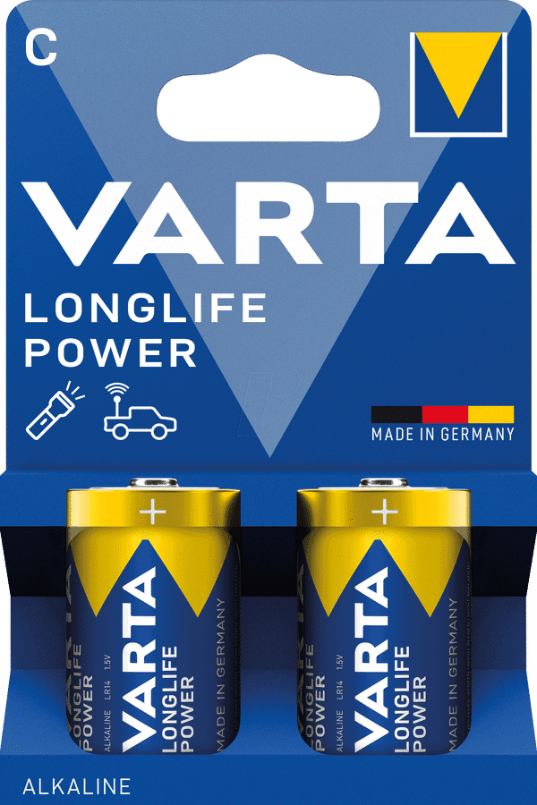 Varta Longlife Power, Batteria Alcalina, C (Baby), 2 pz, Made in Germany