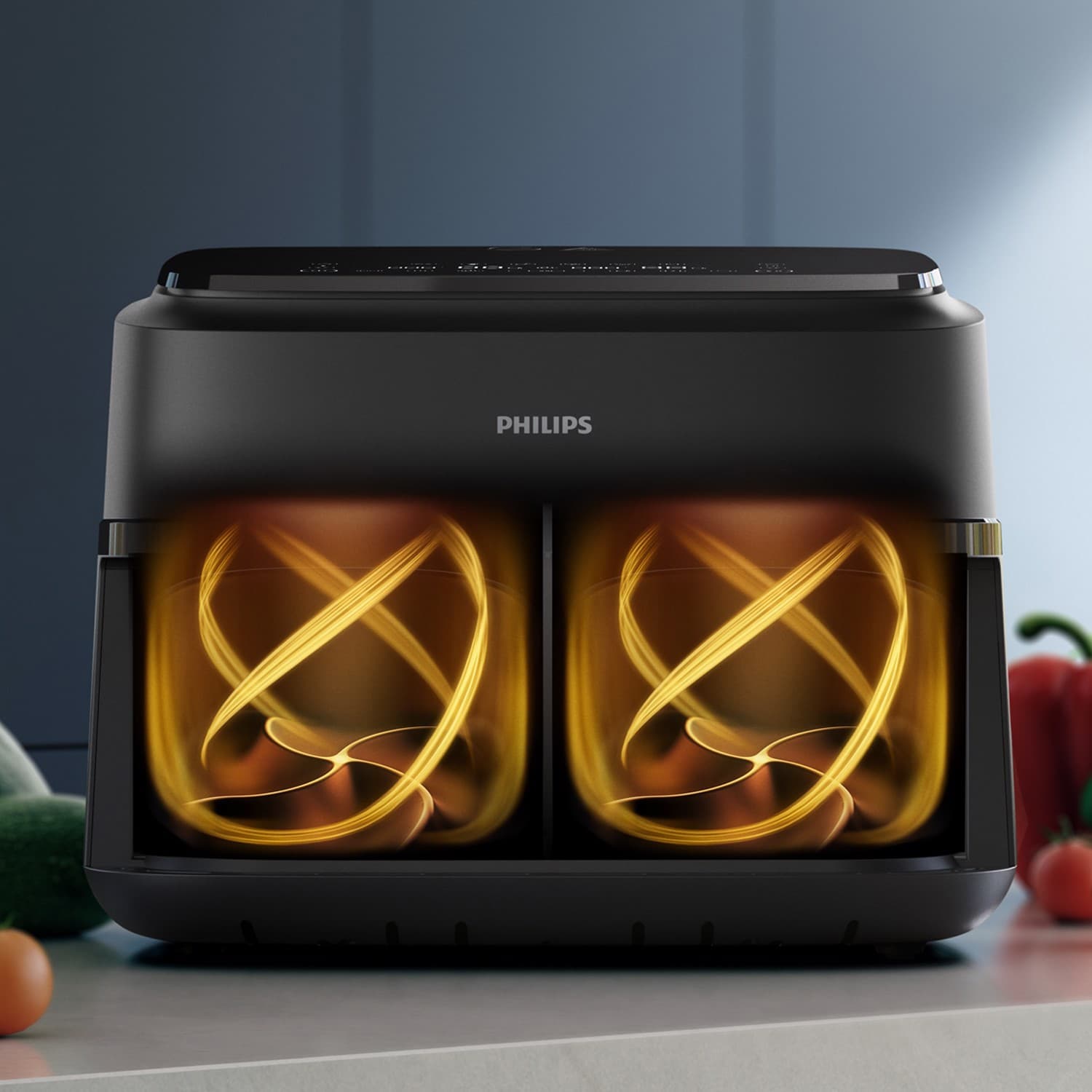 Philips Serie 1000 Airfryer con cestello flessibile/doppio, friggitrice ad aria da 7.1L, 10 metodi di cottura, App per ricette NA150/00