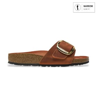 Birkenstock per donna. 1026632 Sandali in Pelle Madrid Big Buckle Oiled (Vestibilità Stretta) marrone arancione (39), Basso, Nessuno, Casual